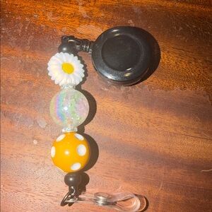 Yellow and White Beaded Badge Reel